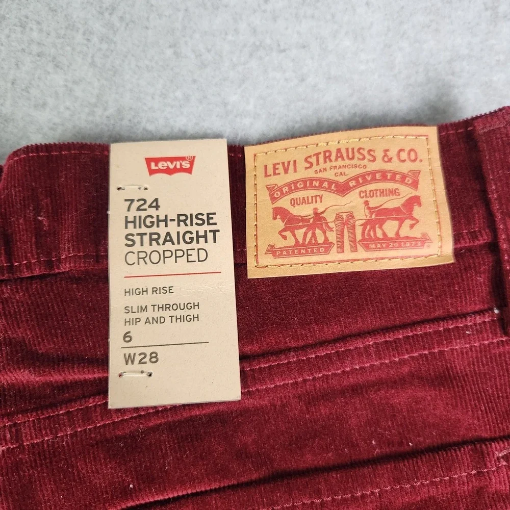Levi's 724 Pants Womens 28 Red‎ Stretch Corduroy High Rise Straight Cropped